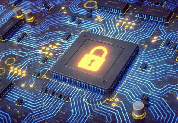 Glowing Blue Circuit With Security Lock